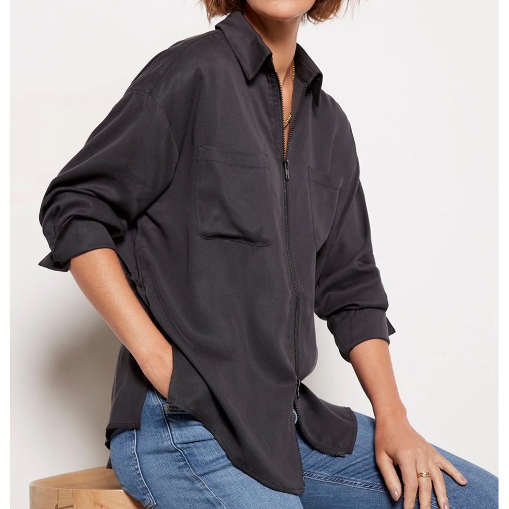 LNA Black Zip-Front Utility Shirt